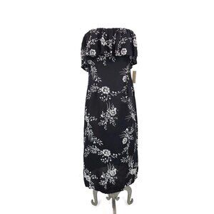 New Flynn Skye Fiona Midi Dress Womens L Jet Black Burst White Floral